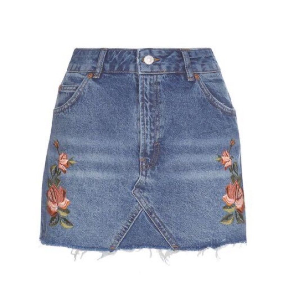 Topshop Floral embroidered Denim Skirt